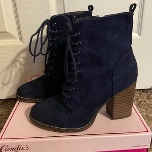 Navy Suade Heel Booties
